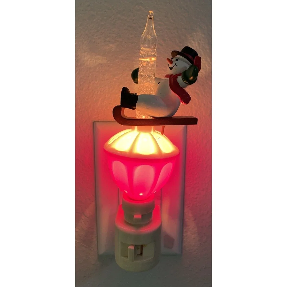 Qty 2 Roman Inc Vintage Holiday‎ Night Lights Tested Works Great-Snowman & Santa